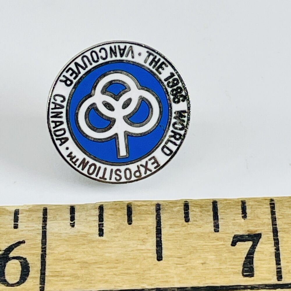 Vancouver Expo 86 World Exposition Logo Enamel Souvenir Lapel Pin 1" Blue VTG - Picture 2 of 3